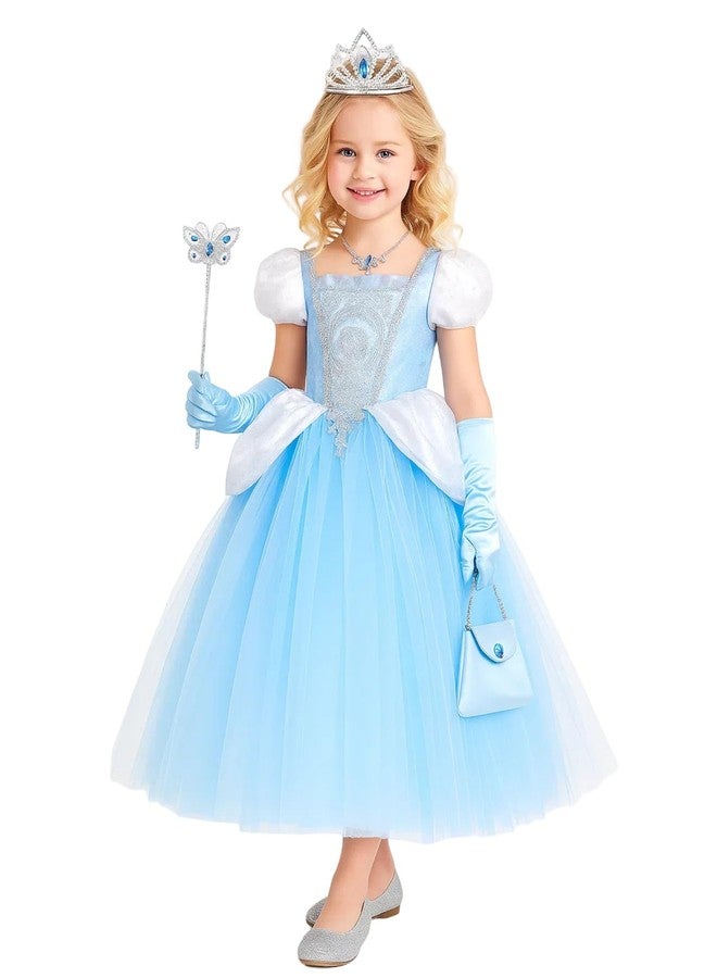 CQDY Princess Cinderella Dress for Girls Blue Puff Sleeve Costume Outfit Dress Up Clothes for Party Halloween Christmas Birthday - Image 1